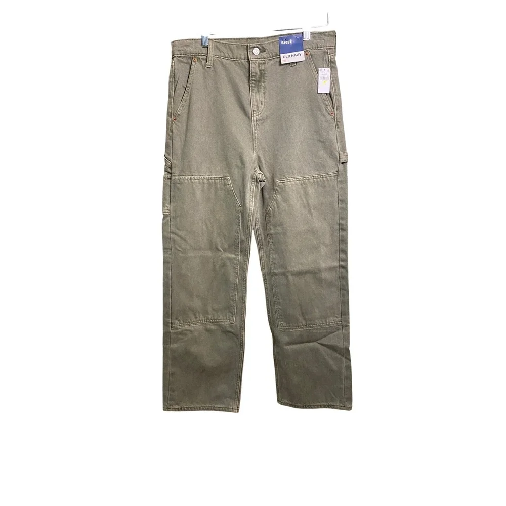 Old Navy Kids Baggy Double Knee Carpenter Pants Olive Green Size 18 NWT